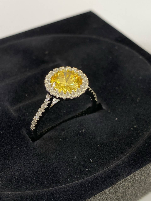 Trendy Halo Ring with Yellow Citrine