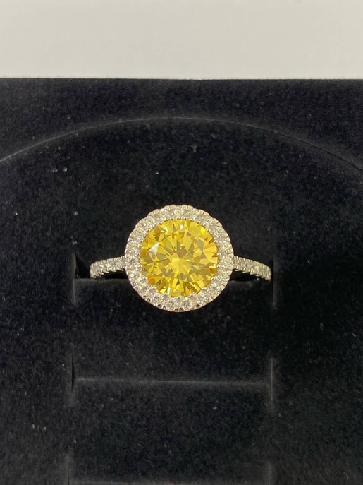 Trendy Halo Ring with Yellow Citrine