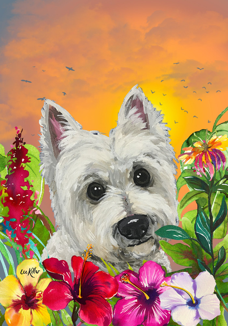 Westie - Hippie Hound Studios Tropical Summer  House and Garden Flags