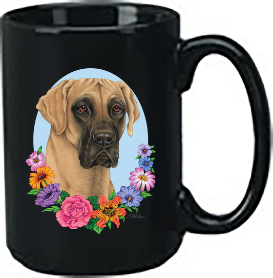 Great Dane Fawn Uncropped - Best of Breed Ceramic 15oz Coffee Black Mug