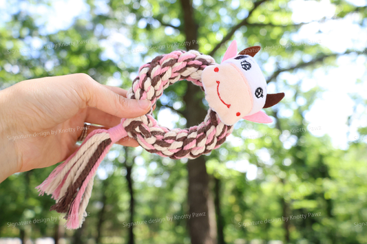 Eco-Cow Dog Rope Toy| Macrame Dog Tug Toys | Dog Chew Toys