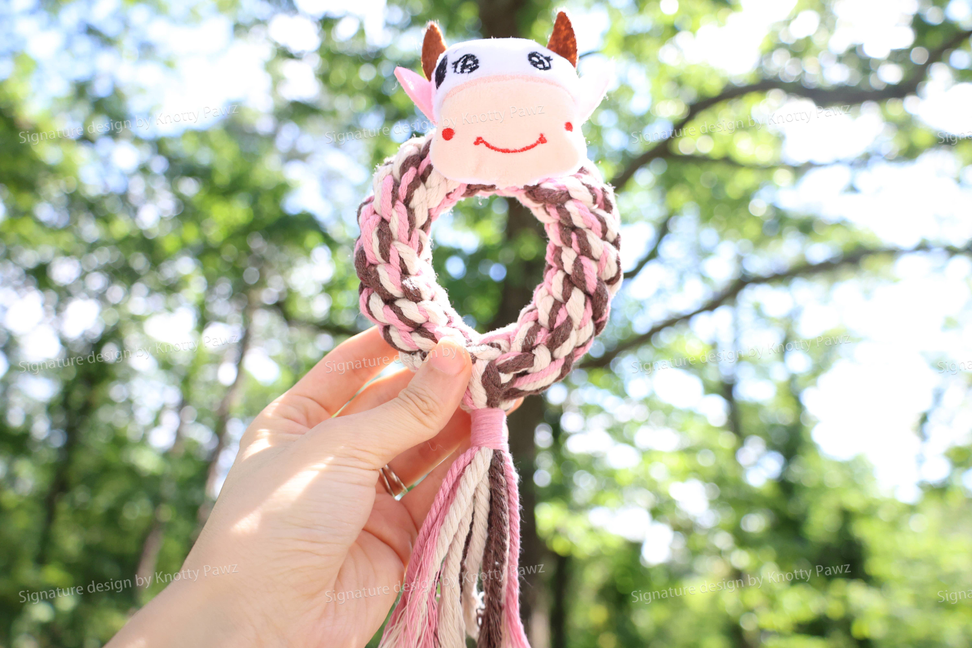 Eco-Cow Dog Rope Toy| Macrame Dog Tug Toys | Dog Chew Toys