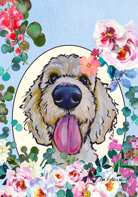 Goldendoodle  - Hippie Hound Studios Spring  House and Garden Flags