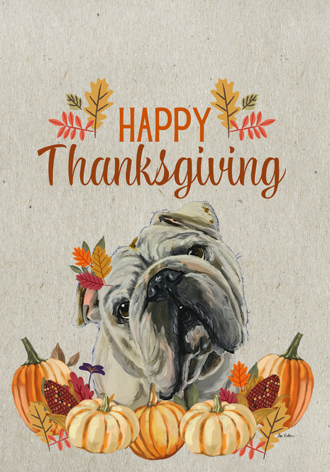 English Bull Dog Cream - Hippie Hound Studio Best of Breed Thanksgiving House and Garden Flag