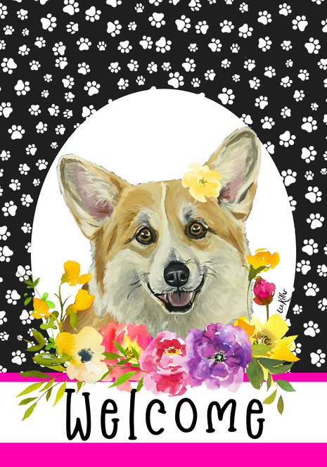 Corgi - Hippie Hound Studios Paw Prints  House and Garden Flags