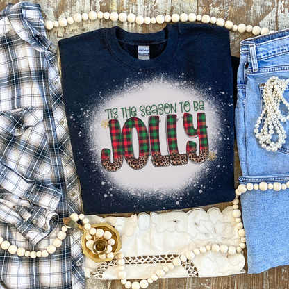 Tis The Season To Be Jolly Bleached Shirt - Grey Christmas