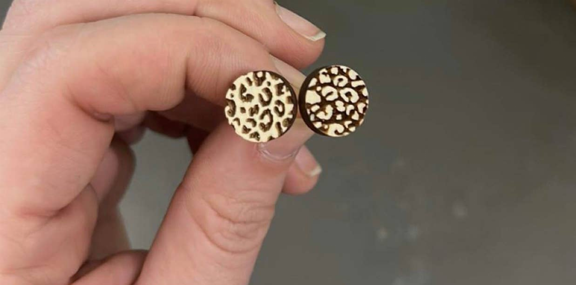 Leopard Print Wood Stud Earrings