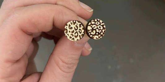 Leopard Print Wood Stud Earrings