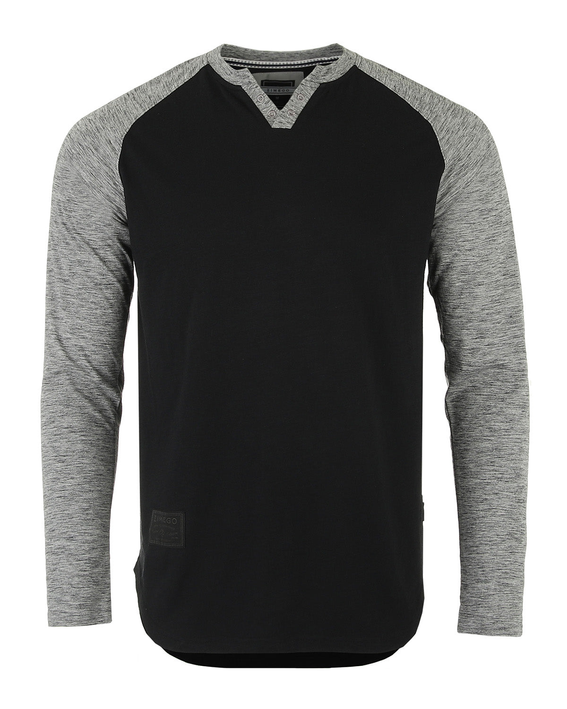 ZIMEGO Men's Long Sleeve Color Block Raglan V Neck Henley Curved Hem Slim Shirts