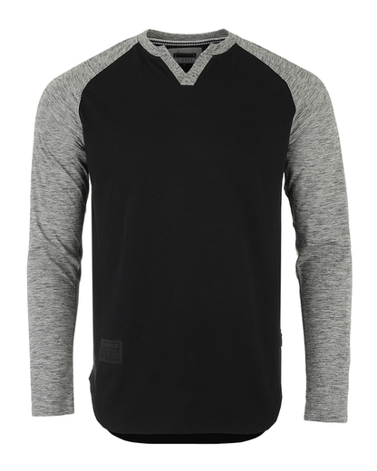 ZIMEGO Men's Long Sleeve Color Block Raglan V Neck Henley Curved Hem Slim Shirts