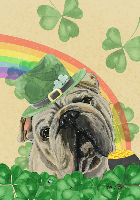 English Bull Dog - Hippie Hound Studios Saint Patricks Day  House and Garden Flags