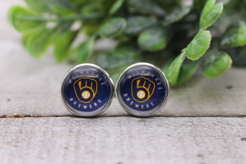 Brewers Baseball || 12mm Glass Stud Earrings