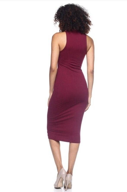 About Me Mock Neck Bodycon Midi Dress Burgundy