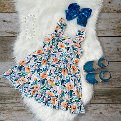 Watercolor Floral Printed Ruffle Dress