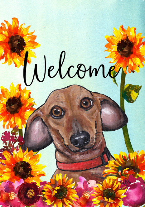 Dachshund Red - Hippie Hound Studios Welcome Garden Flag