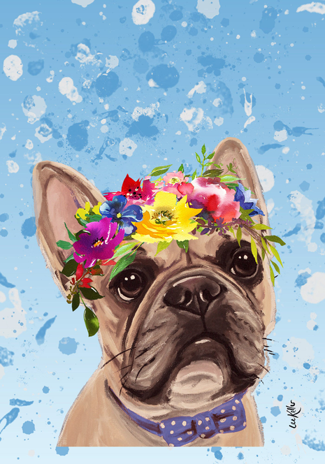 French Bulldog - Hippie Hound Studios Summer Crown  House and Garden Flags