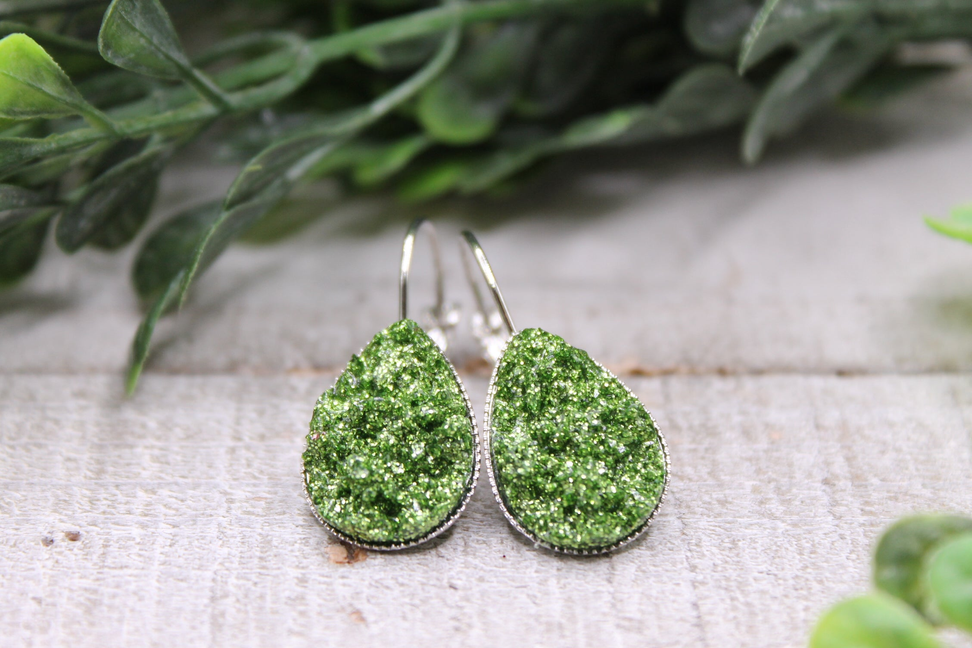 Light Green Glitz Druzy Teardrop French Lever Earrings