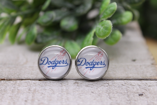 Dodgers Baseball || 12mm Glass Stud Earrings