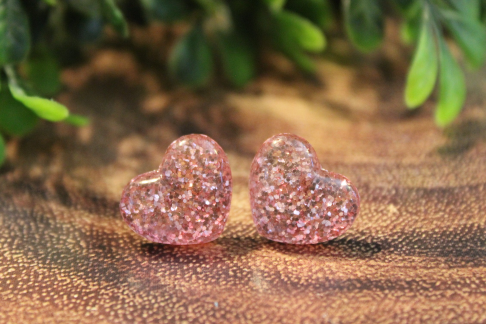 Light Pink Glitter Heart Stud Earrings