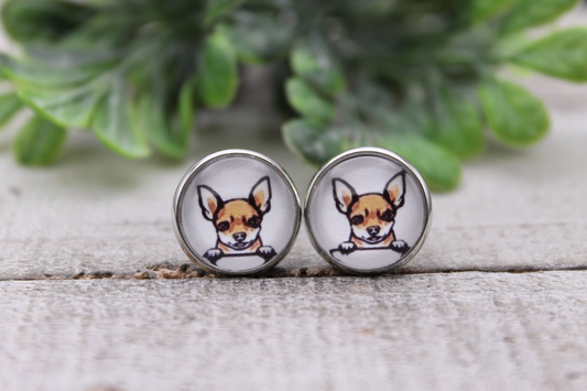 Chihuahua || Dog Breed || 12mm Glass Stud Earrings