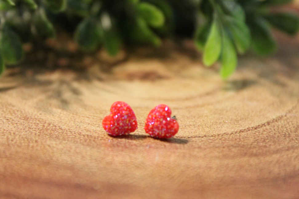 Glitz Red Druzy Heart Stud Earrings *Mini*