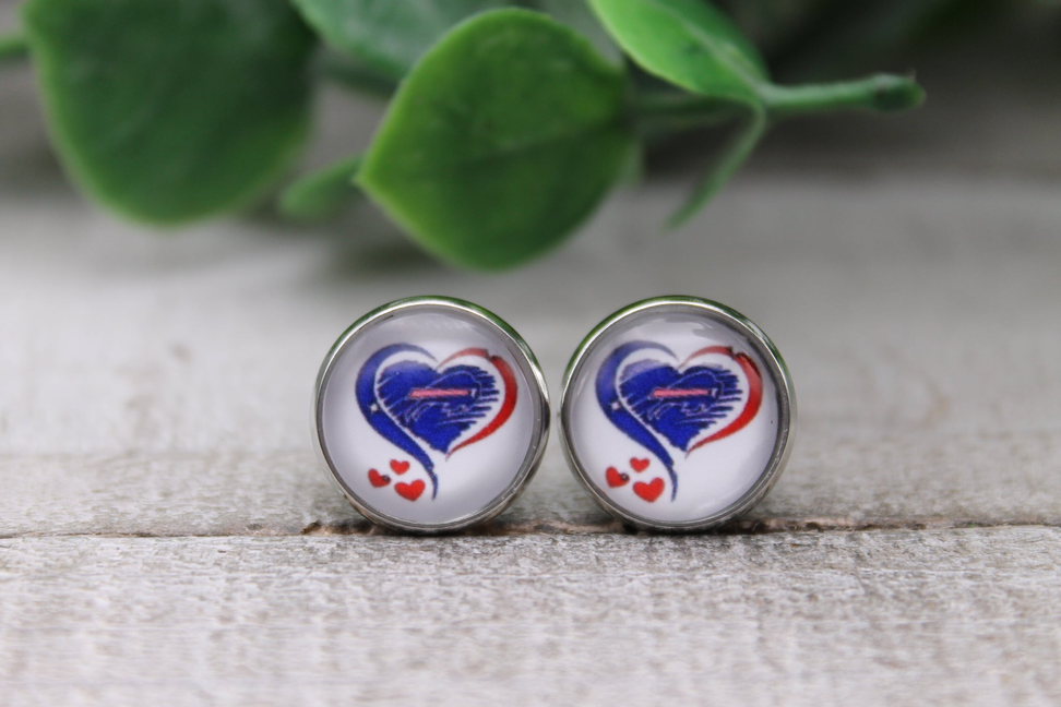 Buffalo Bills Football - Heart || 12mm Glass Stud Earrings