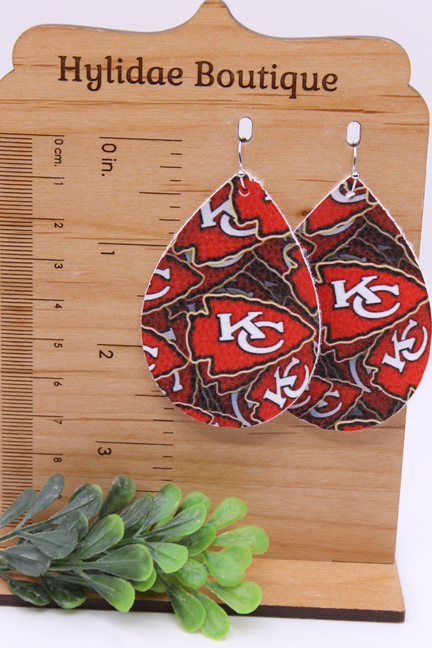 Chiefs Football Arrows || Faux Leather Teardrop Dangle Earrings || Single-Sided