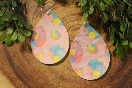 Easter Eggs on Purple || Faux Leather Teardrop Dangle Earrings || Single-Sided