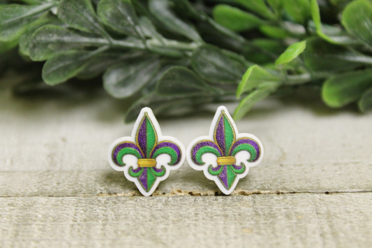 Fleur De Lis Mardi Gras Stud Earrings