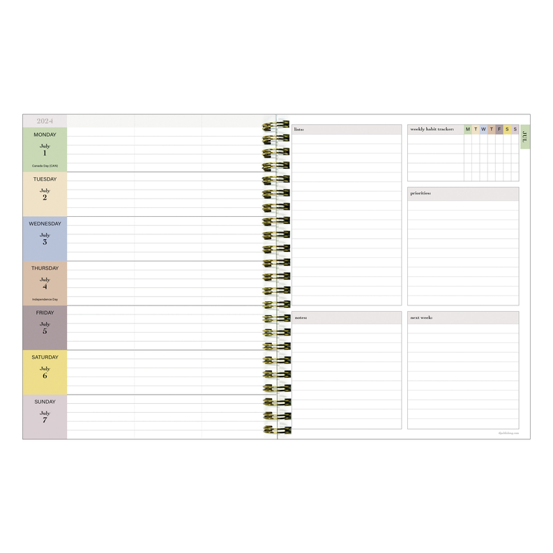 July 2024 - June 2025 Verde Fronds Medium Weekly Monthly Planner