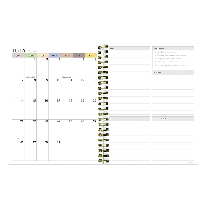 July 2024 - June 2025 Verde Fronds Medium Weekly Monthly Planner