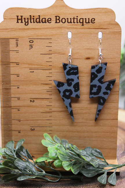 Leopard Lightning Bolt - Grey || Dangle Earrings