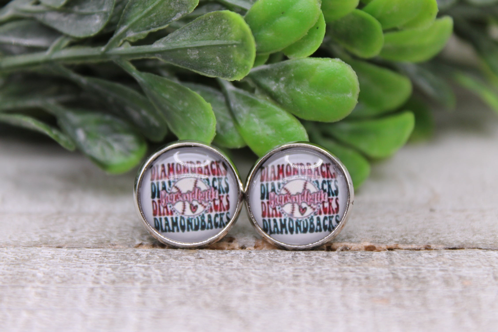 Diamondbacks Baseball || 12mm Glass Stud Earrings