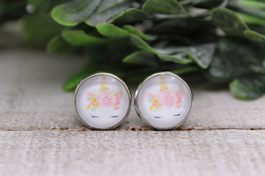 Floral Crown Unicorn || 12mm Stud Earrings