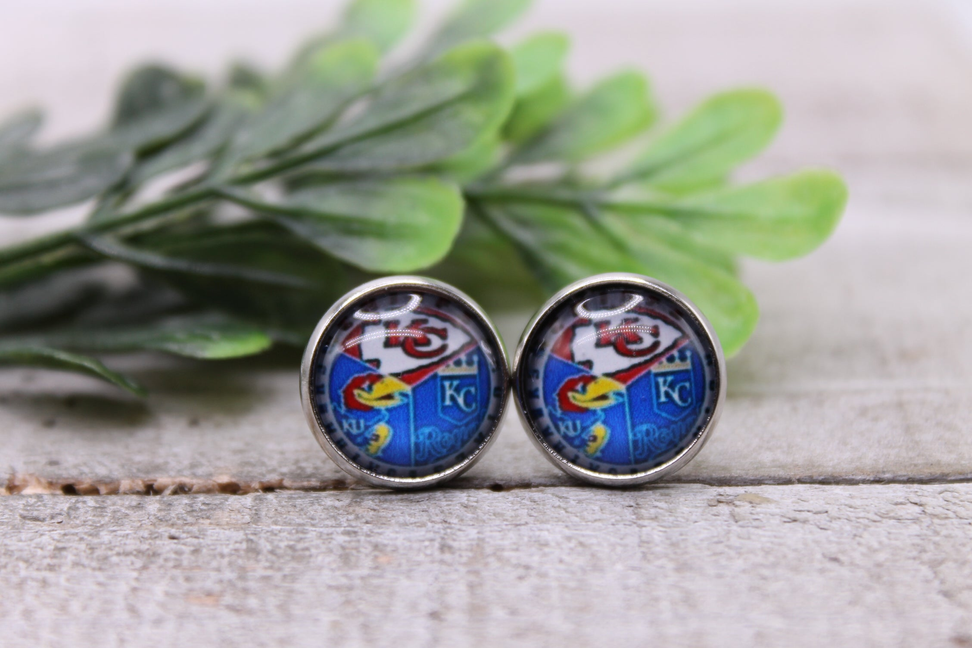 KC Sports Trio || 12mm Glass Stud Earrings