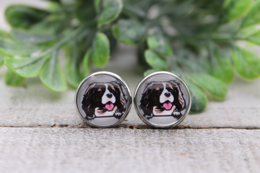 Cavalier King Charles || Dog Breed || 12mm Glass Stud Earrings