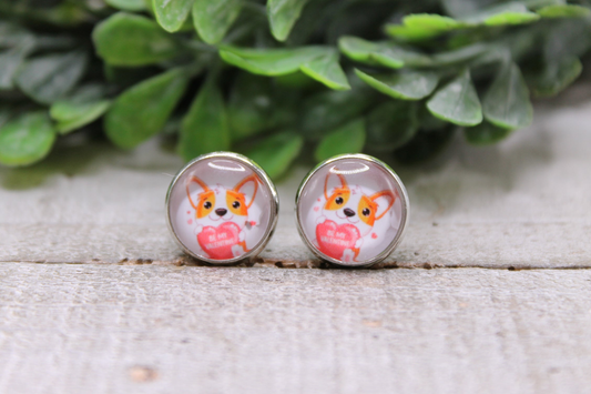 Be Mine Valentine Corgi || Stud Earrings