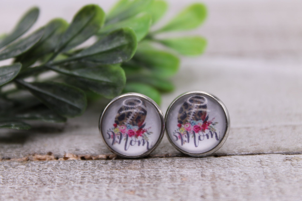 Football Mom - Leopard & Floral || 12mm Glass Stud Earrings