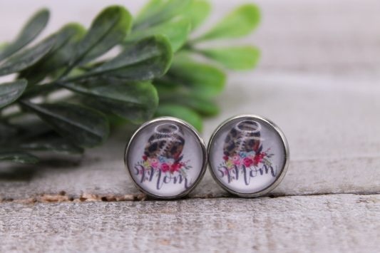 Football Mom - Leopard & Floral || 12mm Glass Stud Earrings