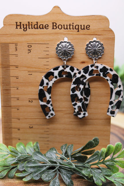 Cow Print Horseshoes || Dangle Earrings