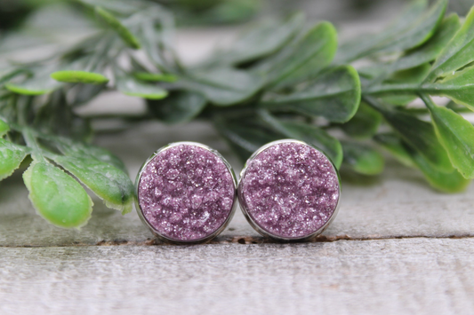 Lilac Sparkle | 12mm Druzy Stud Earrings | Hypoallergenic