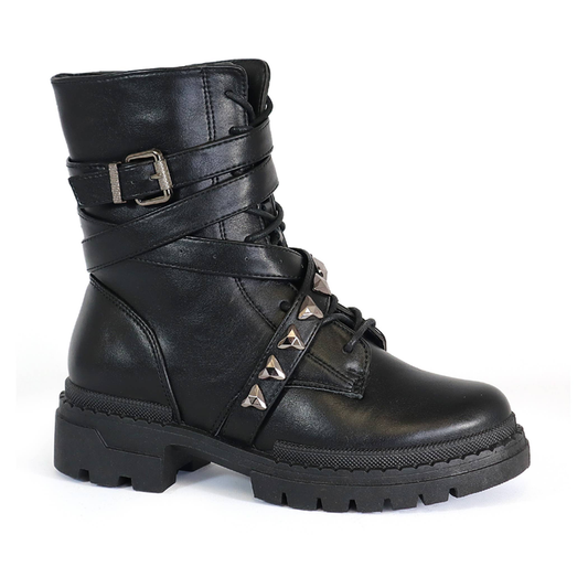 Yoki Womens STUDDED Lace Up combat Boots