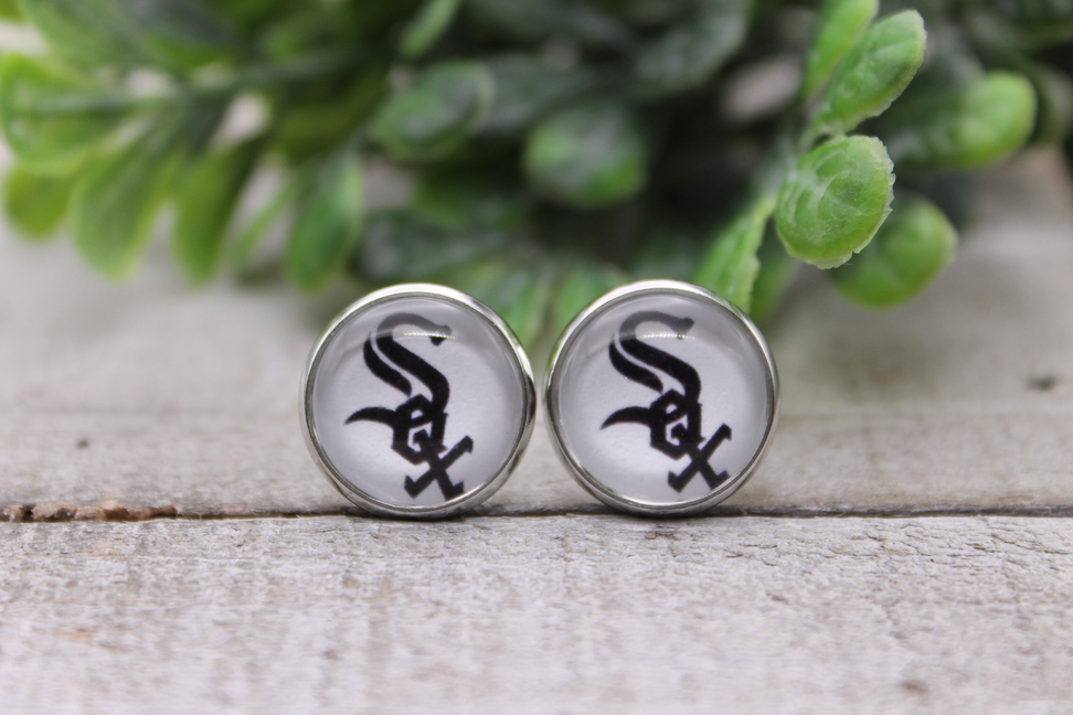 Sox Baseball || 12mm Glass Stud Earrings