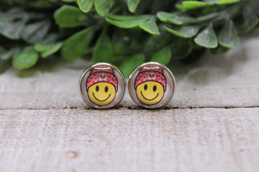 Smiley Face with Heart Beanie || Stud Earrings