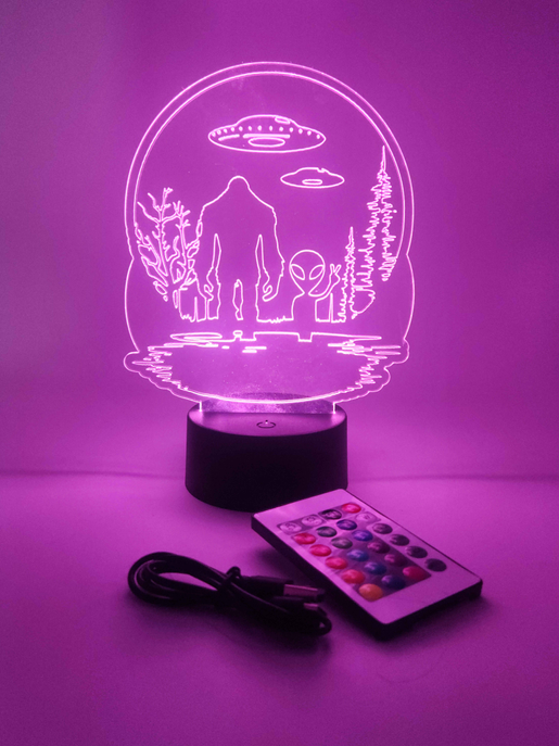 Bigfoot Meets Alien LED Light | Sasquatch, UFO & Alien Lamp