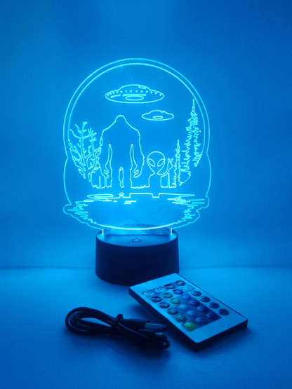 Bigfoot Meets Alien LED Light | Sasquatch, UFO & Alien Lamp