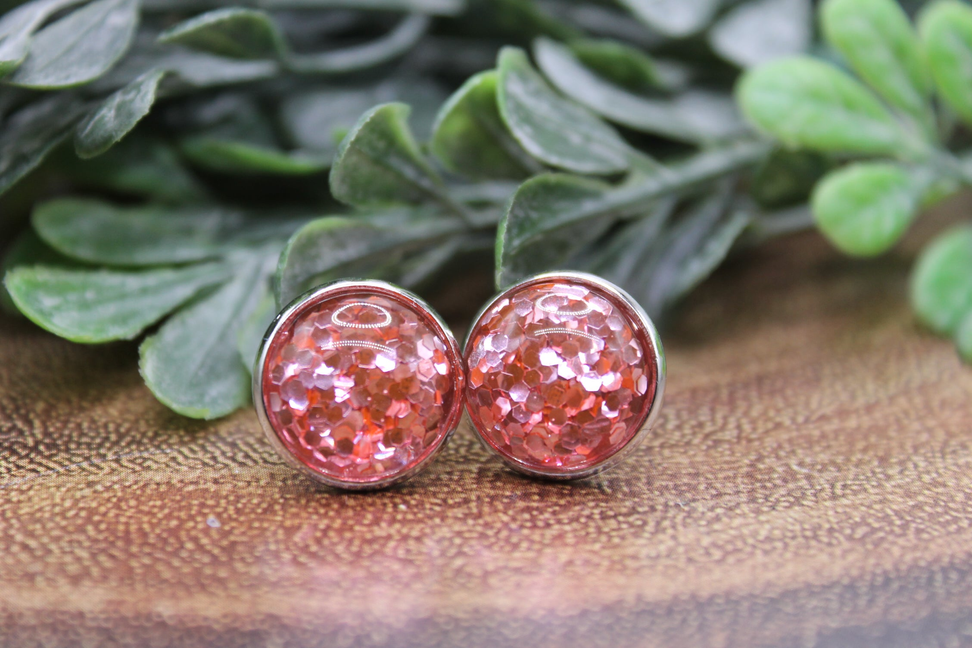 Pink Confetti Dome || 12mm Stud Earrings