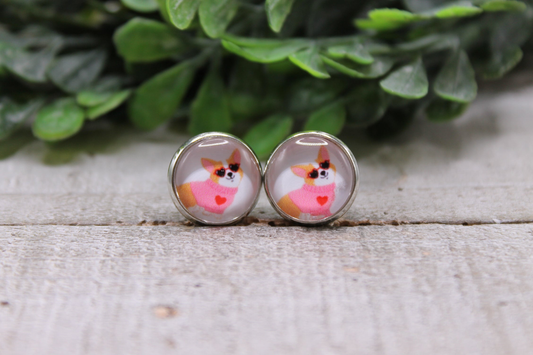 Valentine's Day Heart Sweater Corgi || Stud Earrings