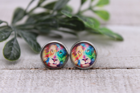 Watercolor Lions || 12mm Glass Stud Earrings