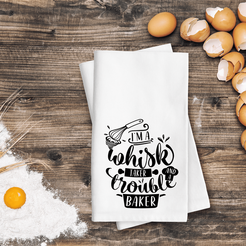 Whisk Taker, Trouble Baker Kitchen Towel